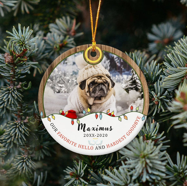 Our Favorite Hello And Hardest Goodbye Custom Photo And Text Decorative Christmas Circle Ornament 2 Sided