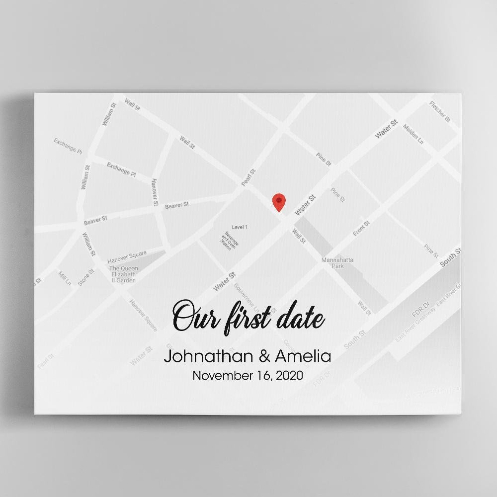 Our First Date Custom Map Print And Text Canvas