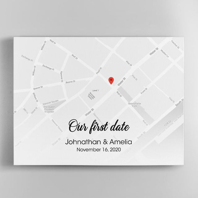 Our First Date Custom Map Print And Text Canvas