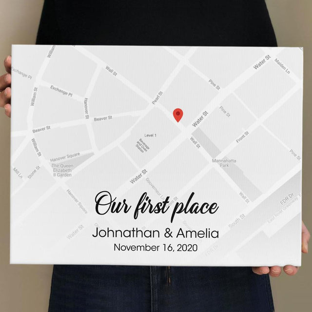 Our First Date Custom Map Print And Text Canvas