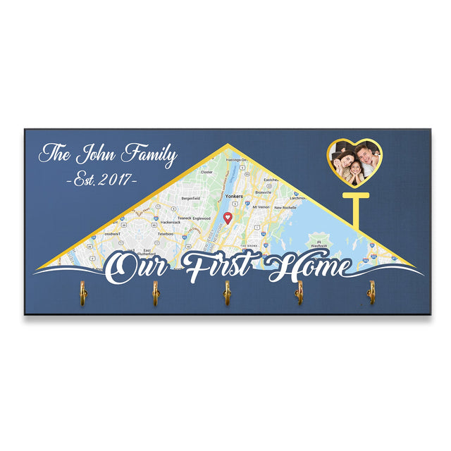 Our First Home, Custom Map Print, Personalized Name And Years, Key Hook