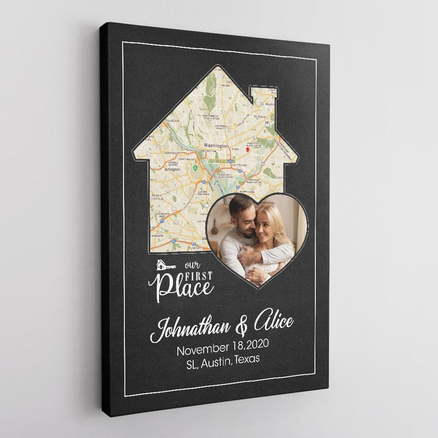 Our First Place, Custom Map, Photo And Text Canvas