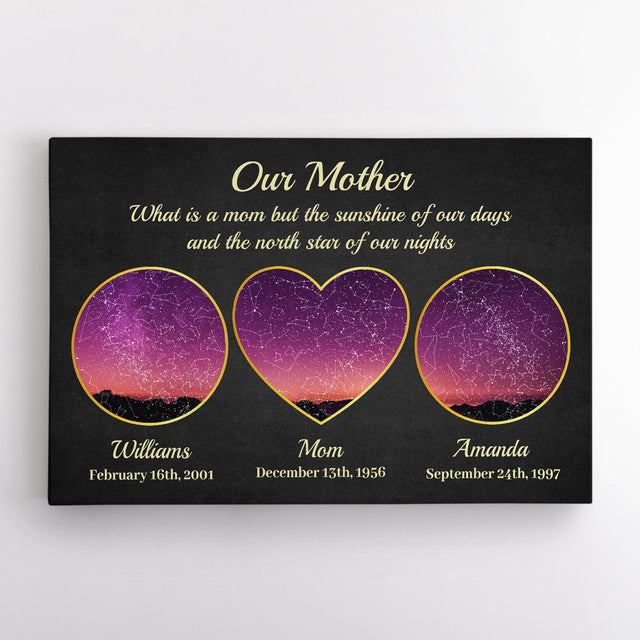 Our Mother, Custom Star Map, Personalized Name And Text Canvas Wall Art