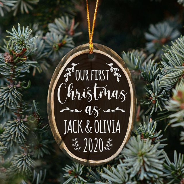 Ours First Christmas As Ms & Mrs Custom Text Decorative Christmas Oval Ornament 2 Sided
