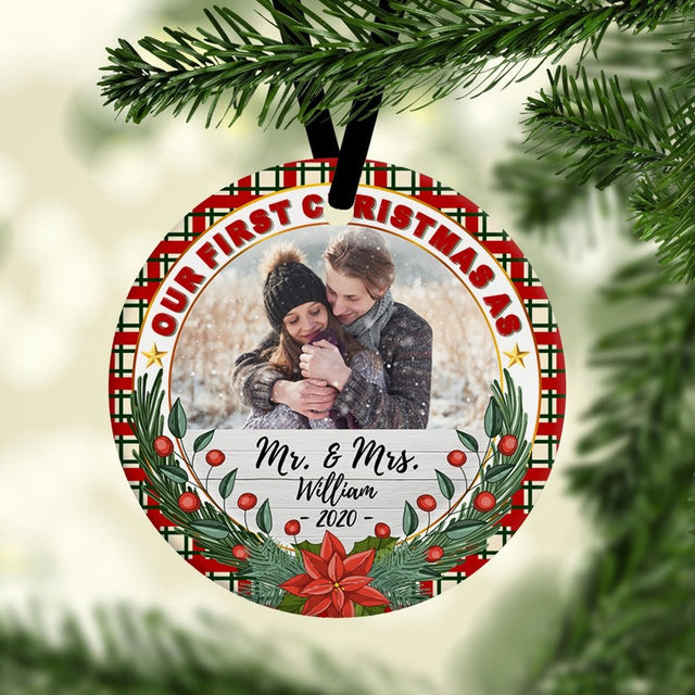Ours First Christmas As Ms & Mrs Decorative Christmas Circle Ornament 2 Sided