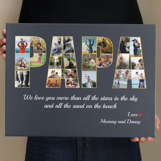 Papa Custom Photo Collage, 26 Pictures, Personalized Name And Text Canvas Wall Art
