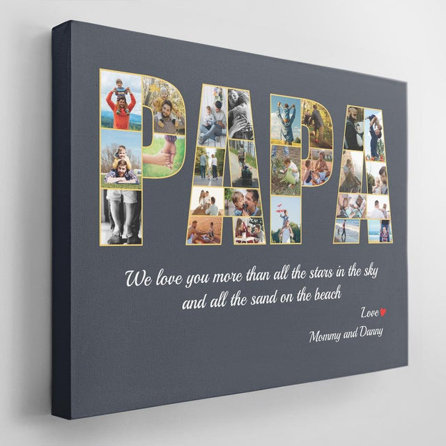 Papa Custom Photo Collage, 26 Pictures, Personalized Name And Text Canvas Wall Art