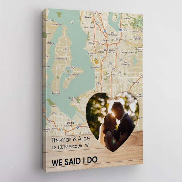 Personalized Map Print And Photo, Custom Text Wood Background Canvas