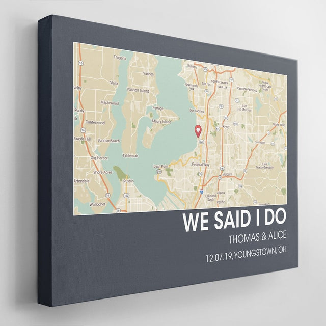 Personalized Map Print And Text Navy Background Canvas