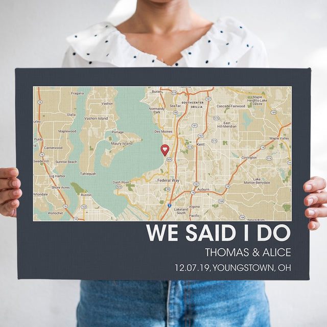 Personalized Map Print And Text Navy Background Canvas