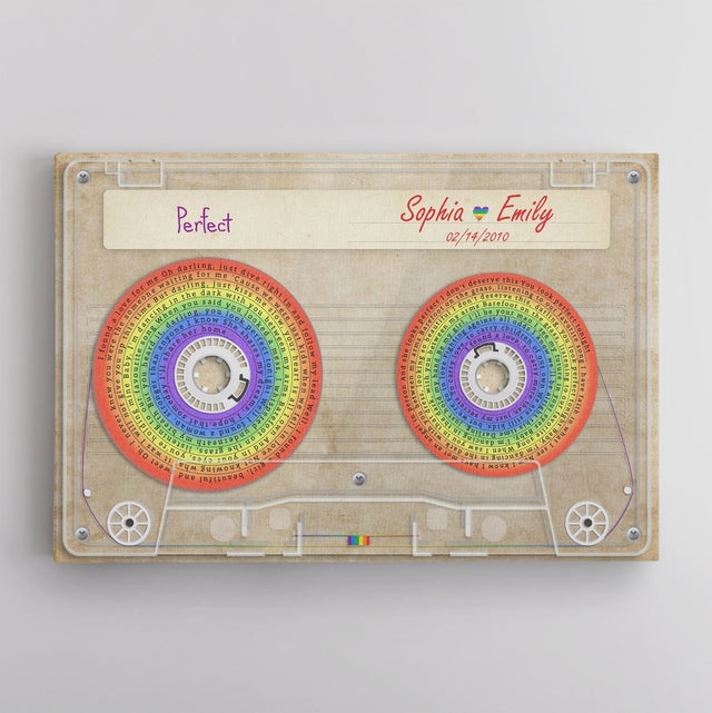 Personalized Music Song Lyrics Cassette Tape, Rainbow Art, LGBT Canvas Wall Art