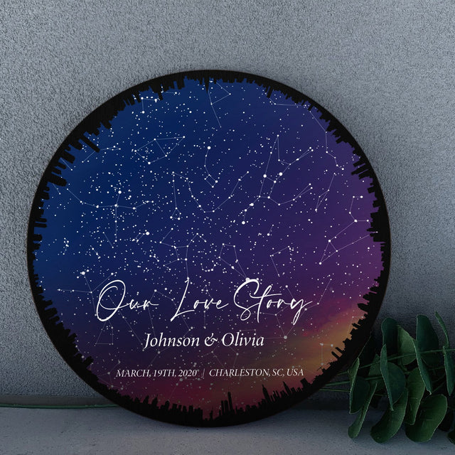 Personalized Night Sky And Custom Text City Background, Round Sign