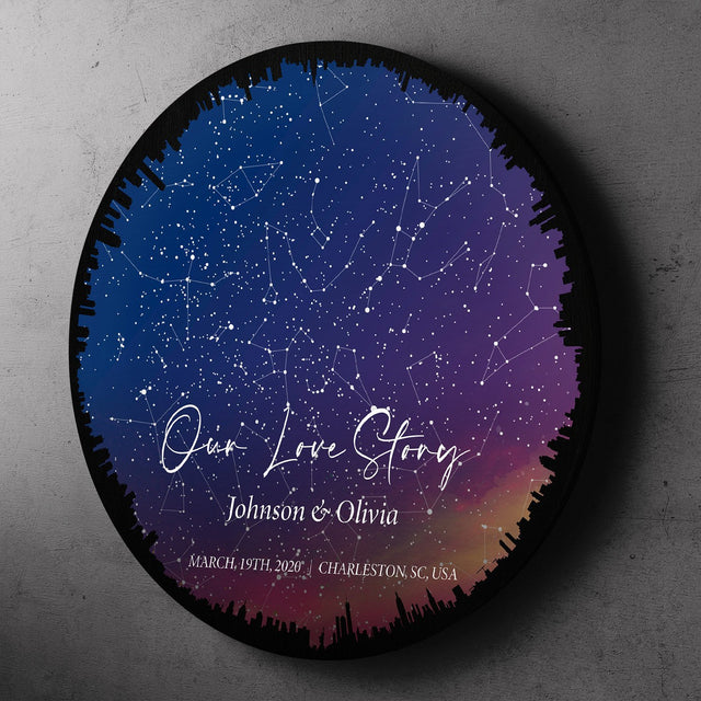 Personalized Night Sky And Custom Text City Background, Round Sign