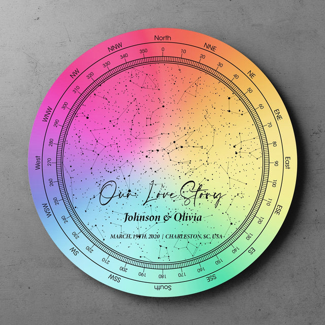 Personalized Night Sky And Custom Text, Rainbow Background, Round Sign