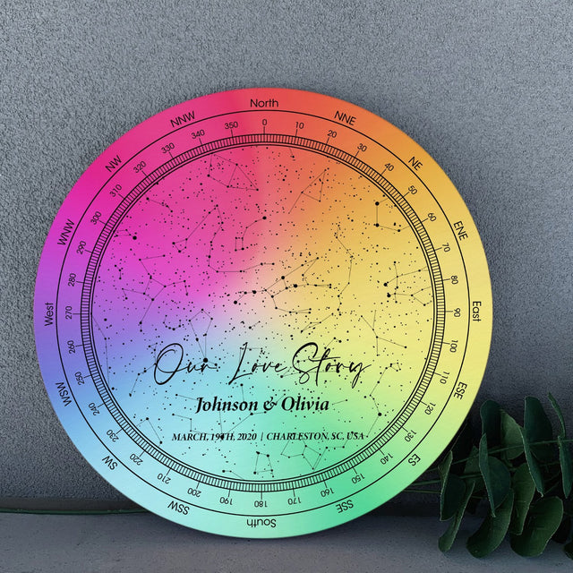 Personalized Night Sky And Custom Text, Rainbow Background, Round Sign
