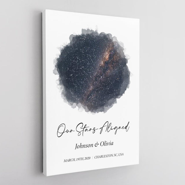 Personalized Night Sky, Custom Star Map And Text Galaxy Background Canvas