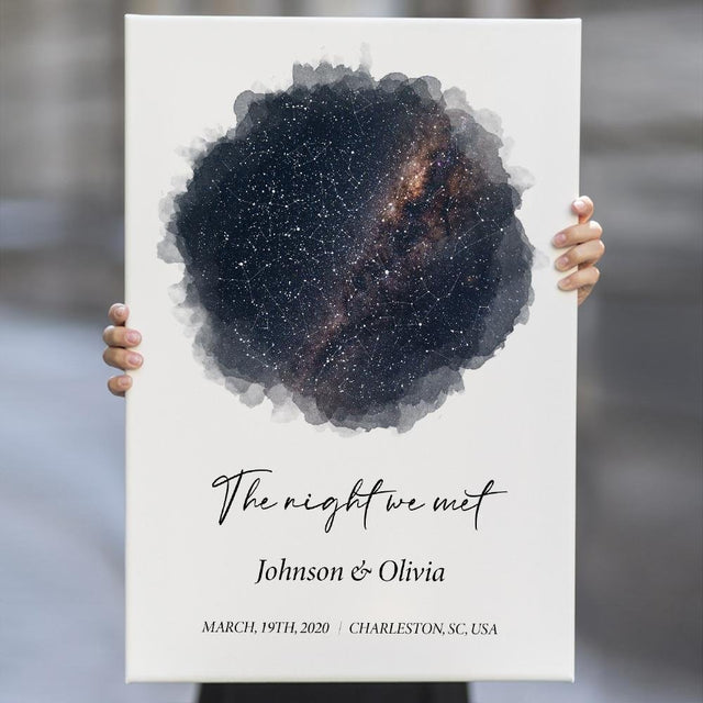 Personalized Night Sky, Custom Star Map And Text Galaxy Background Canvas