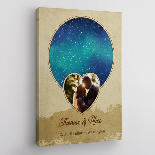 Personalized Night Sky, Custom Star Map, Photo And Text Canvas