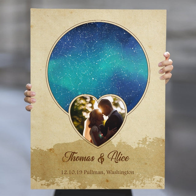 Personalized Night Sky, Custom Star Map, Photo And Text Canvas