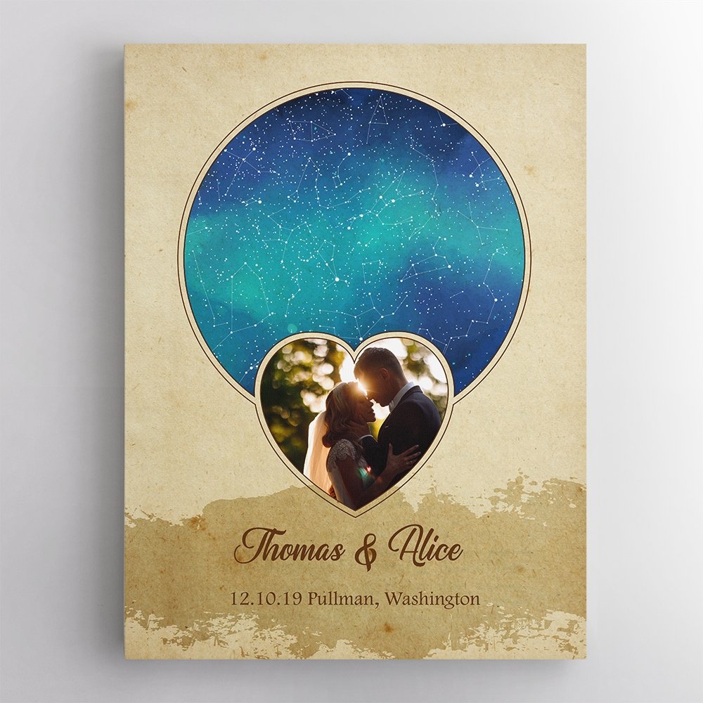 Personalized Night Sky, Custom Star Map, Photo And Text Canvas