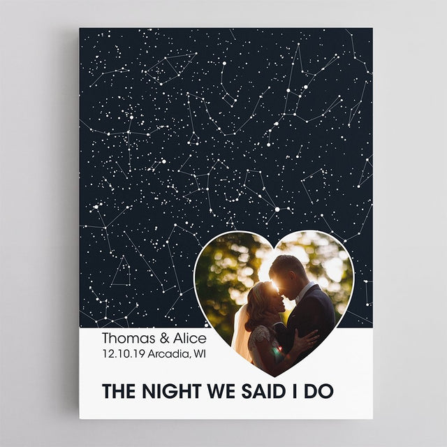 Personalized Star Map Print And Photo, Custom Text White Background Canvas