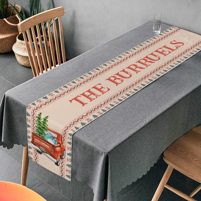 Personalized Table Runner, Custom Family Name, Christmas Car