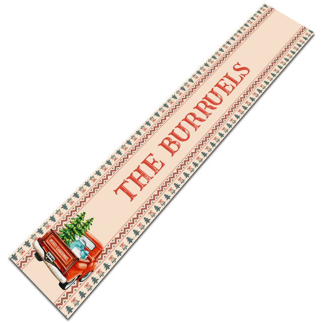 Personalized Table Runner, Custom Family Name, Christmas Car