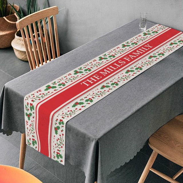 Personalized Table Runner, Custom Family Name, Decor For Xmas