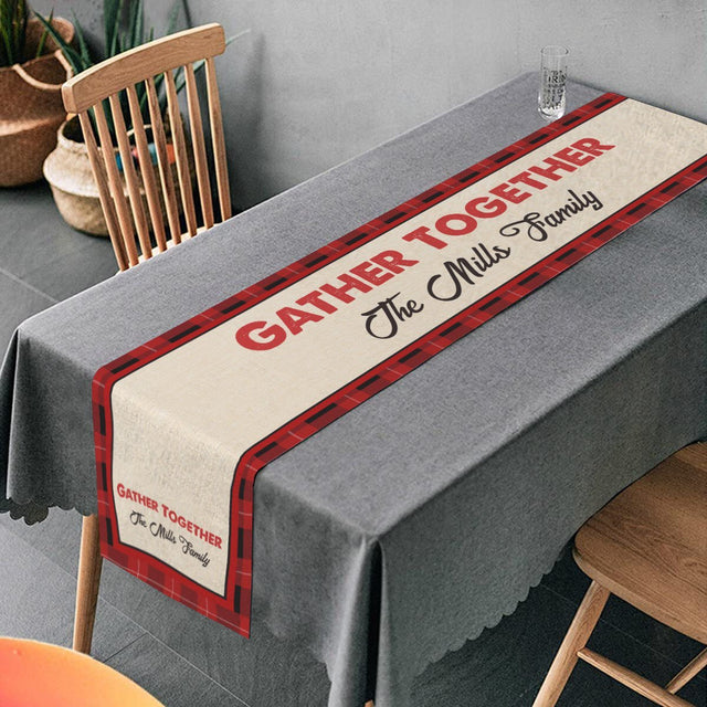 Personalized Table Runner, Custom Family Name, Gather Together