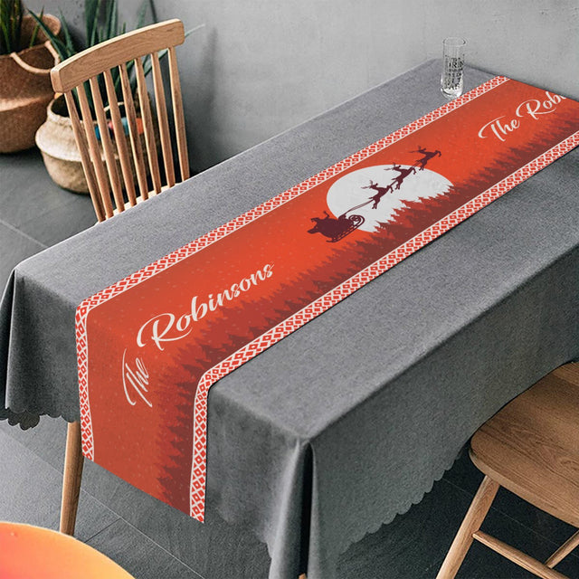 Personalized Table Runner, Custom Family Name, Gift For Christmas, Santa Claus's Reindeer