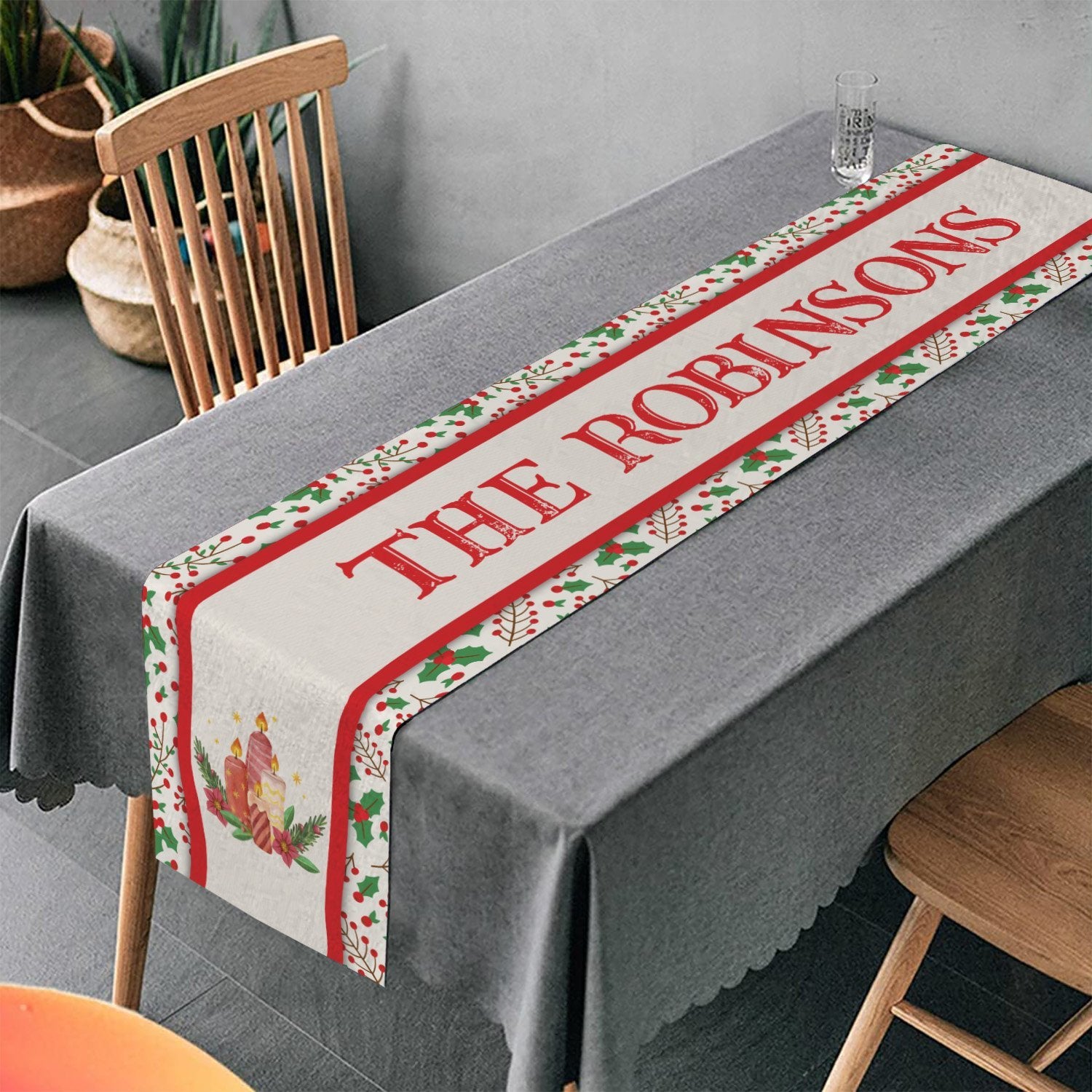 Personalized Table Runner, Custom Family Name, Gift For Xmas