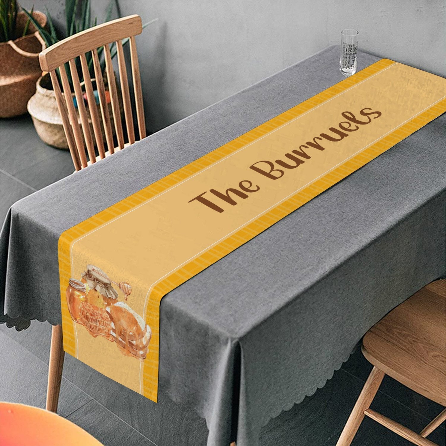 Personalized Table Runner, Custom Family Name, Honey