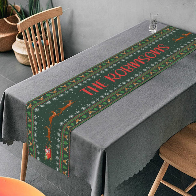 Personalized Table Runner, Custom Family Name, Santa Claus's Reindeer
