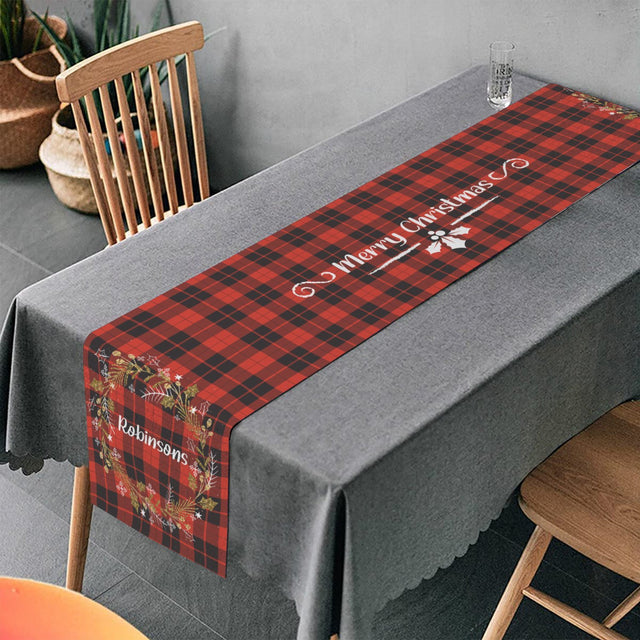 Personalized Table Runner, Custom Family Name, Wreath Art