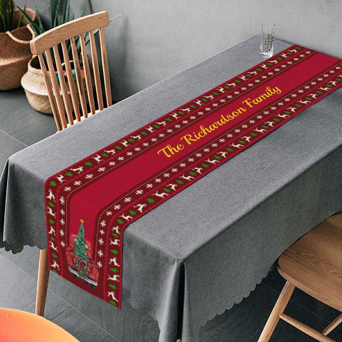 Personalized Table Runner, Personalized Family Name, Christmas Car