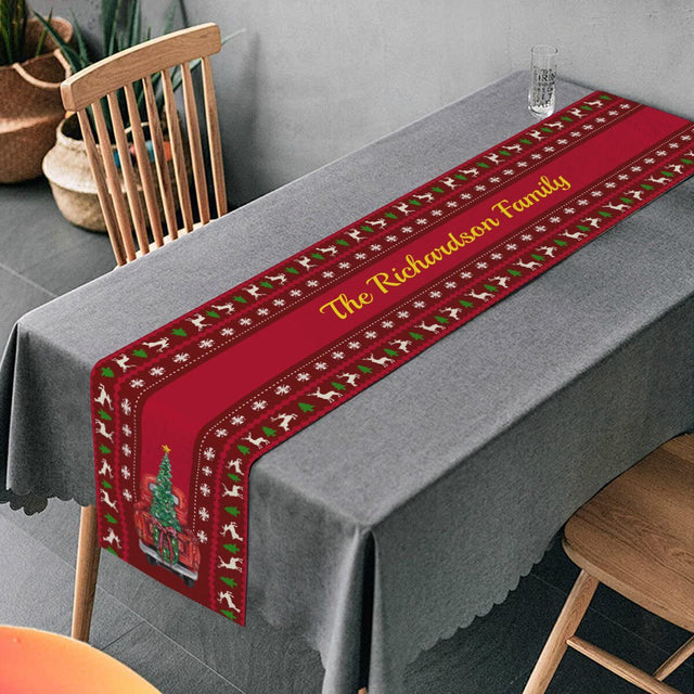 Personalized Table Runner, Personalized Family Name, Christmas Car