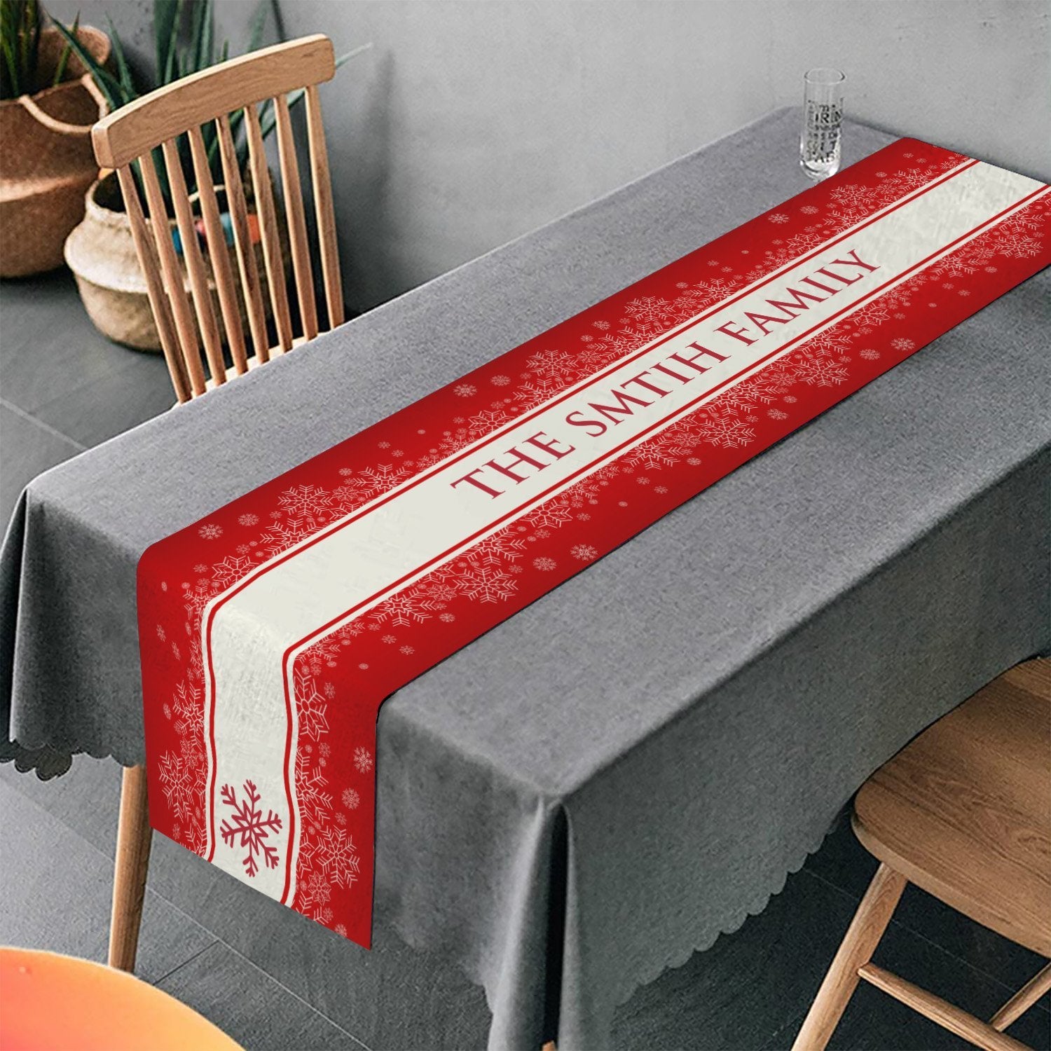 Personalized Table Runner, Personalized Family Name, Snow Flower