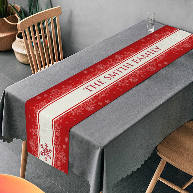 Personalized Table Runner, Personalized Family Name, Snow Flower
