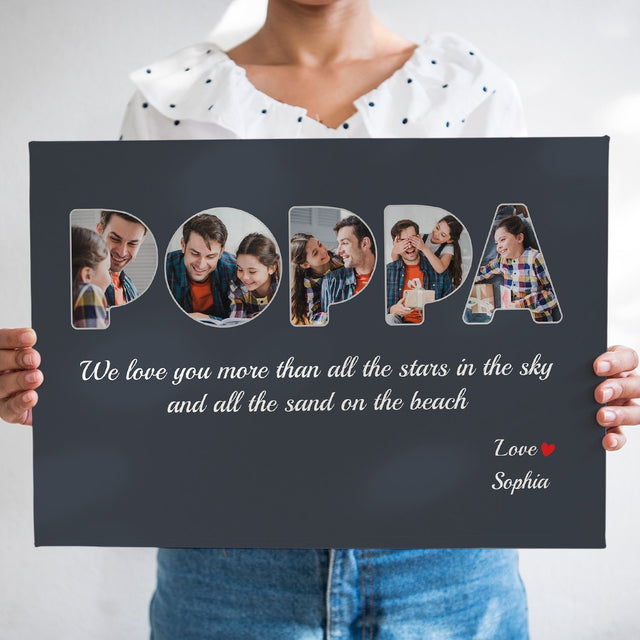 Poppa Custom Photo , Personalized Name And Text Canvas Wall Art