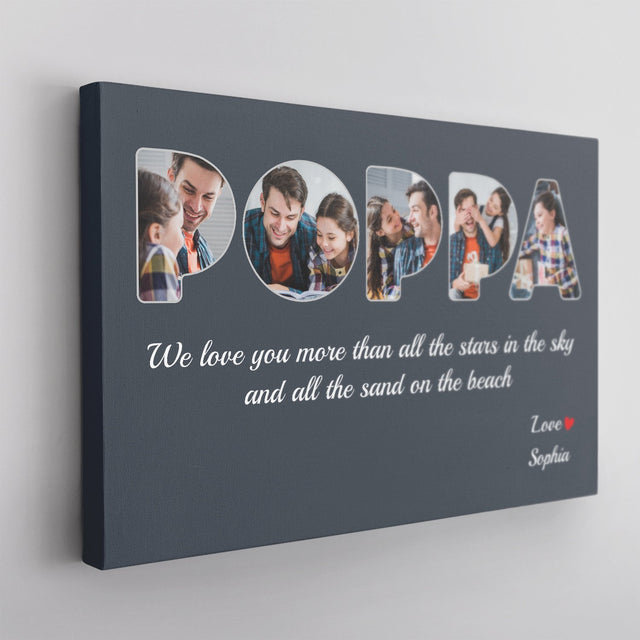 Poppa Custom Photo , Personalized Name And Text Canvas Wall Art