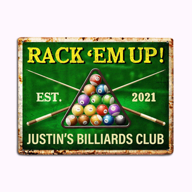 Rack 'Em Up, Custom Billiards Club Sign, Personalized Name And Year
