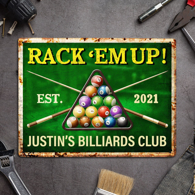 Rack 'Em Up, Custom Billiards Club Sign, Personalized Name And Year