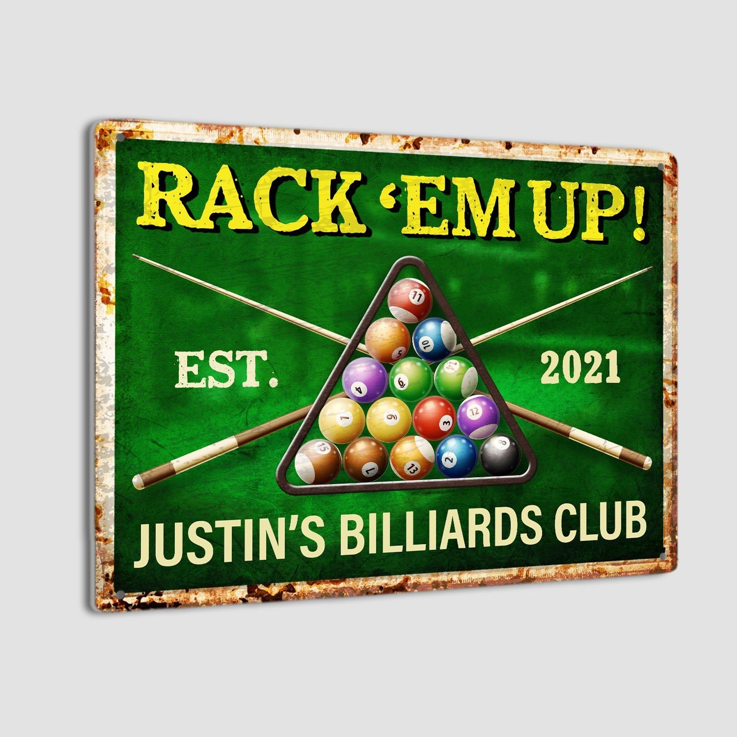 Rack 'Em Up, Custom Billiards Club Sign, Personalized Name And Year