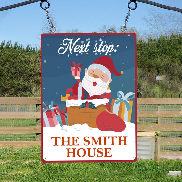 Santa Sleigh Sign, Santa Next Stop Sign, Christmas Sign, Personalized Family Name