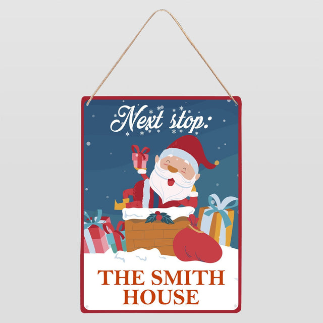 Santa Sleigh Sign, Santa Next Stop Sign, Christmas Sign, Personalized Family Name