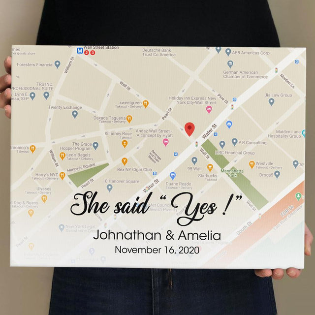 She Said Yes Custom Map Print And Text Canvas