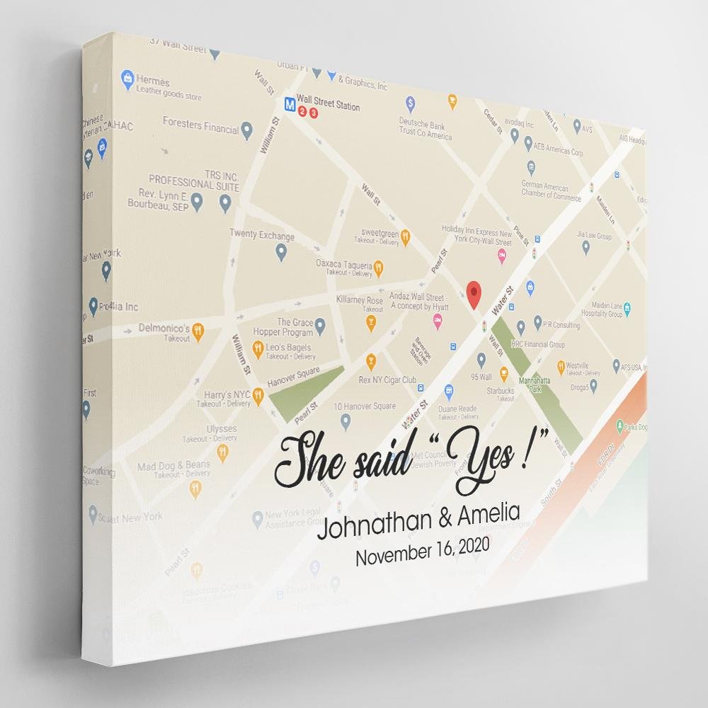 She Said Yes Custom Map Print And Text Canvas