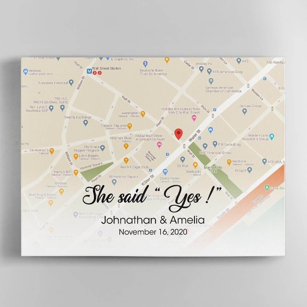 She Said Yes Custom Map Print And Text Canvas