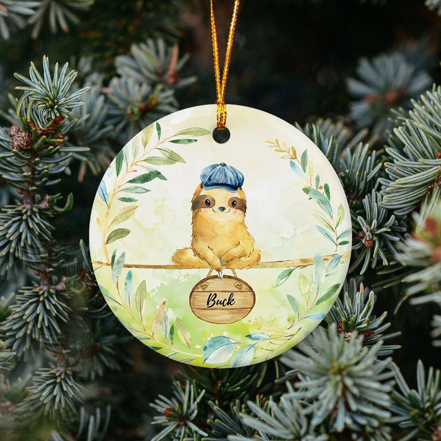 Sloth Custom Name Decorative Christmas Circle Ornament 2 Sided