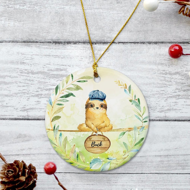 Sloth Custom Name Decorative Christmas Circle Ornament 2 Sided